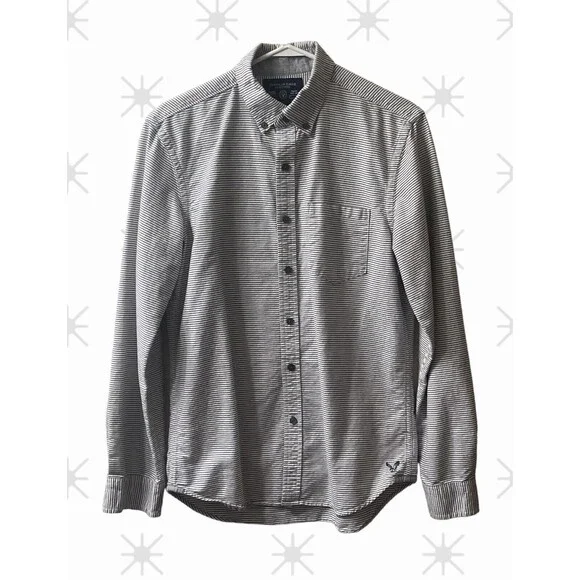 American Eagle Slim Fit White w/ Black Stripes Button-Front L/S Shirt S/P VGC - Picture 1 of 12